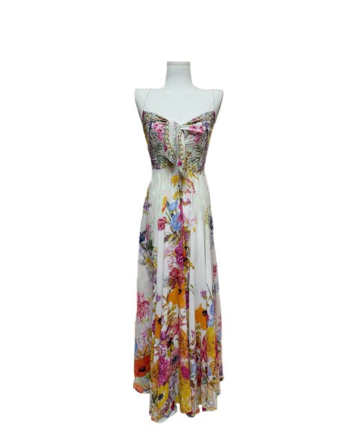 Boses the same model*ice muscle jade bone*colorful floral strap strap tie high -waist holiday dress long skirt