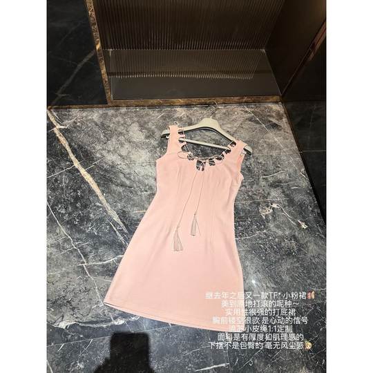 TF* Sexy urban design cutout small leather rope pink dress