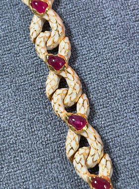 925纯银鎏金红宝石手链 精致蛇型手链 蛇年首饰