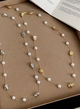 不规则金属豆子珍珠项链女法式设计感轻奢时尚潮流百搭颈链锁骨链