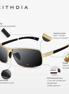 防滑镜腿VEITHDIA防紫外线偏光墨镜太阳镜2490金色男士现货方框