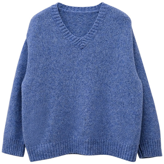 Korean women's loose, lazy, soft and waxy v-neck wool sweater