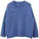 Korean women's loose, lazy, soft and waxy v-neck wool sweater