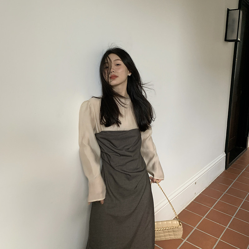 一三良品小个子 律政俏佳人 气质通勤假两件收腰西装长袖连衣裙女