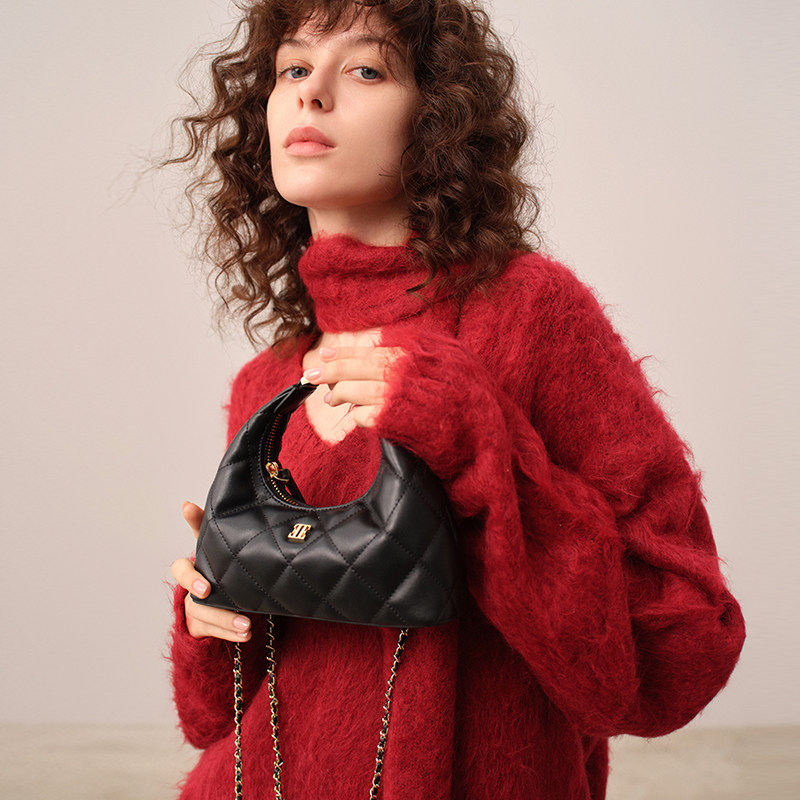 ELLE女2025新款包包女款手提百搭链条斜挎包月牙包手机包