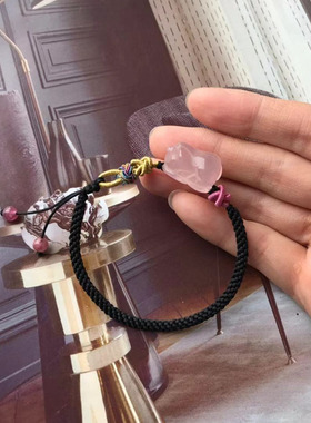 粉水晶小猪手链女粉晶生肖猪粉色