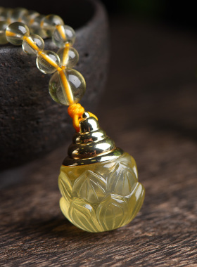 男女黄水晶莲花空瓶可打开舍利瓶