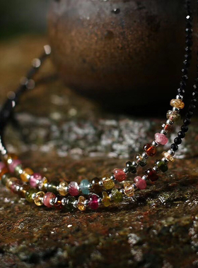 彩虹碧玺简洁风佩戴礼品链子