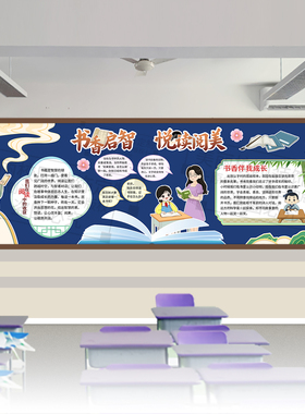 书香主题黑板报设计中小学中国风阅读班级读书打印校园文化墙装饰