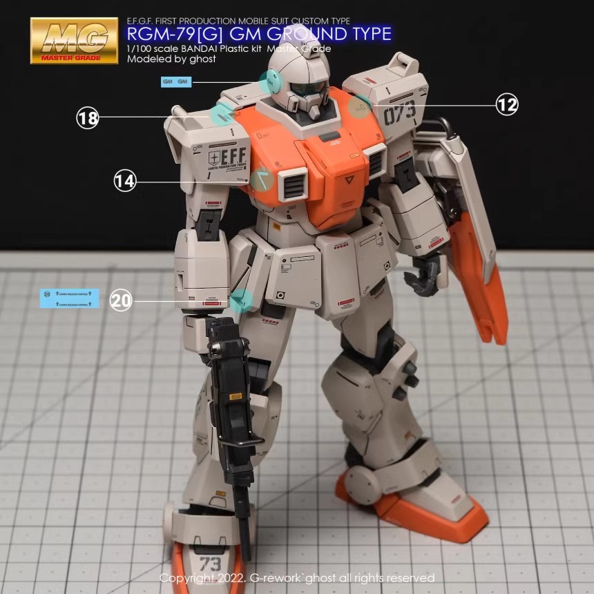 炎 GHOST MG 1/100 RGM-79 (G) 08MS小队 GM陆战吉姆 荧光水贴纸 - 图2