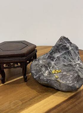 聚宝盆 天然灵璧石 八音磬石 书桌茶桌玄关客厅原石头摆件 带底座