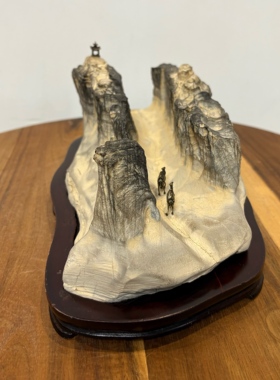 楼兰意境 天然灵璧石莲花台山形摆件大漠风情丝绸之路 书桌办公桌