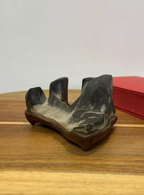 天然吕梁石山形摆件 文房笔架山 书桌茶桌办公桌山峰 原石原底