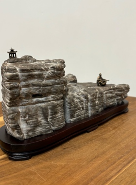 天然襄阳千层石 平远山大平台置景 原石头书桌办公桌玄关案头山