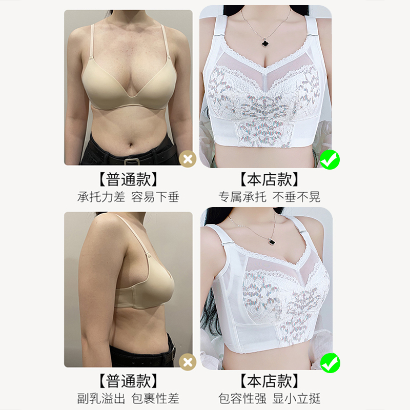 内衣女大胸显小全罩杯防下垂收副乳无钢圈调整型胖mm大码文胸薄款