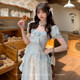 Fabric Pig Butterfly Whispers Blue Slit Plaid Dress Women's Summer Cake White Skirt Long Skirt