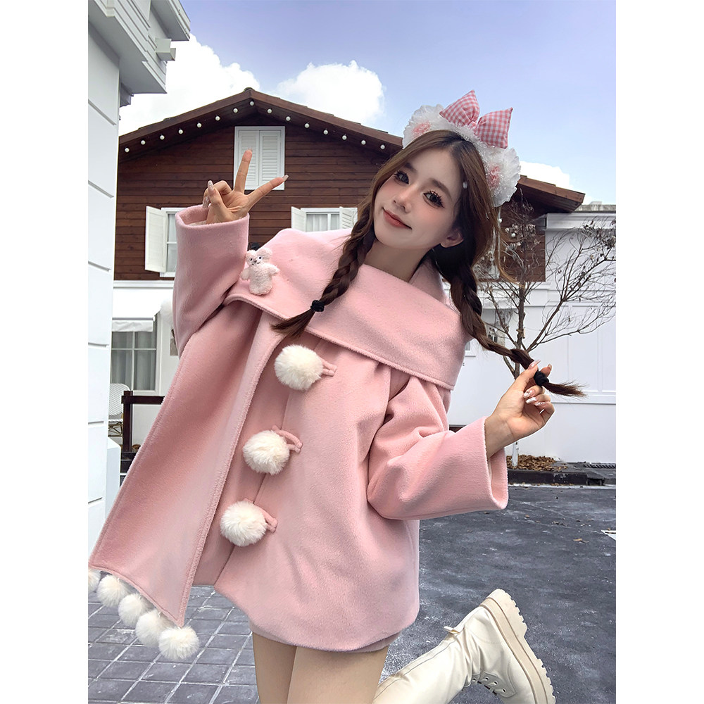 织物猪 球球芝士 新年红色斗篷毛呢套装女冬季加厚保暖外套两件套,淘宝优惠券,粉丝福利购,淘宝优惠卷