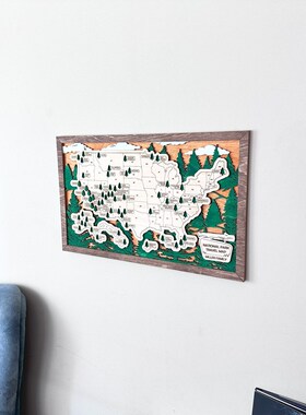 跨境美国国家公园旅游地图木质旅行地图墙壁挂件家居装饰摆件