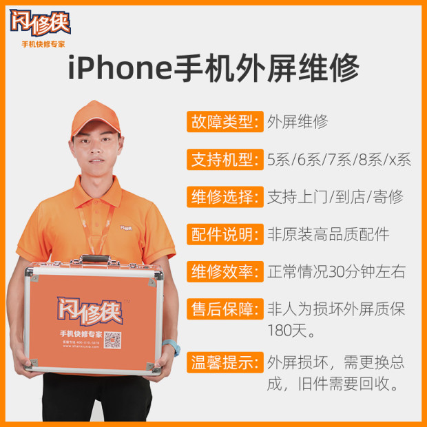 闪修侠苹果x屏幕iphone8p/11手机维修xs外屏修复xr更换12上门服务-图0