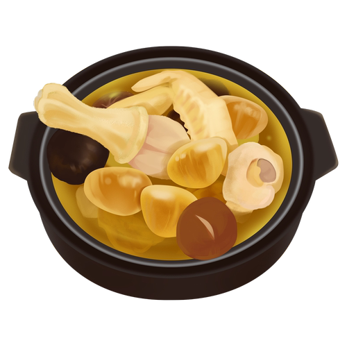 美味养生汤鸡汤肉汤排骨汤羹手绘美食美味鸡汤插画PNG免扣素材 - 图0