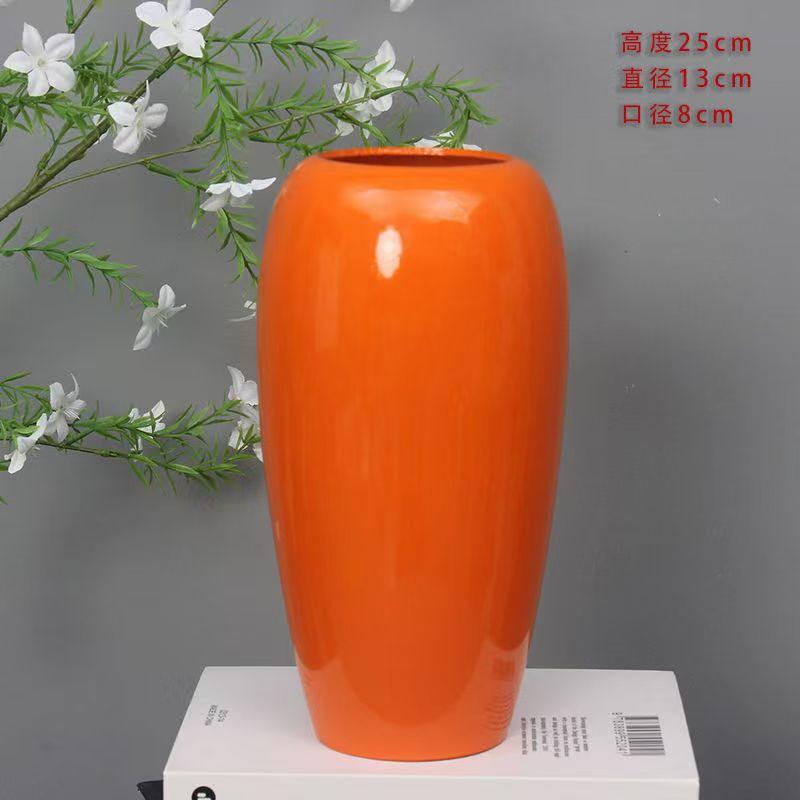 简约仿陶瓷树脂花瓶摆件客厅插花瓶银柳干花红色发财果仿真花专用