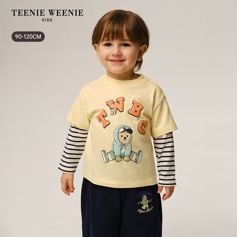 TeenieWeenie Kids小熊童装26年新款男宝宝可爱纯棉印花假两件T恤,淘宝优惠券,粉丝福利购,淘宝优惠卷
