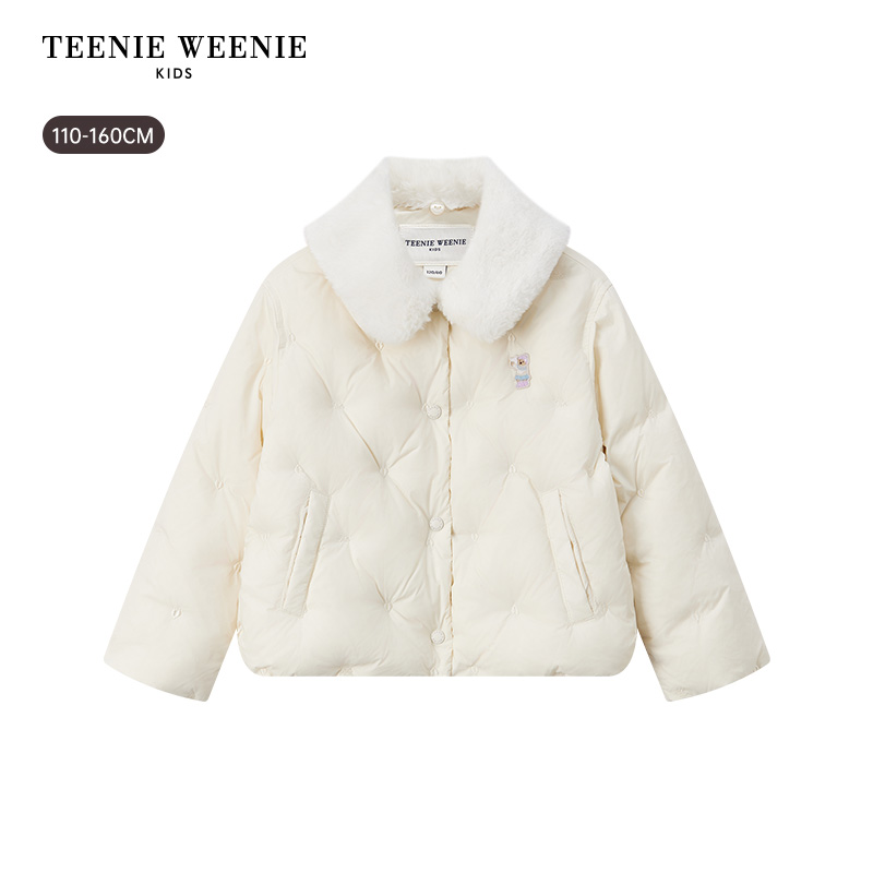 TeenieWeenie Kids小熊童装25年新款冬女童仿兔毛翻领刺绣羽绒服 - 图3