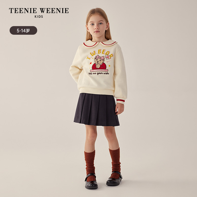 TeenieWeenie Kids小熊童装24年春新款女童加绒撞色翻领套头卫衣