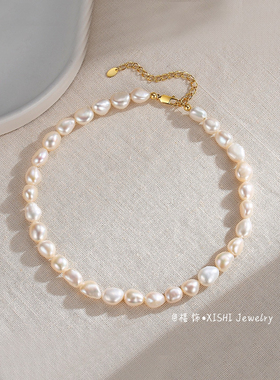 「禧饰」S925纯银镀18k真金珍珠项链简约气质轻奢风