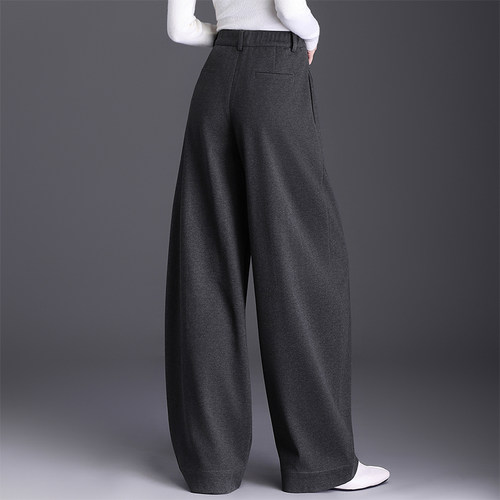 秋冬毛呢阔腿裤梨形报恩裤新款女士裤子宽松bf弯刀裤长裤休闲女裤 - 图2