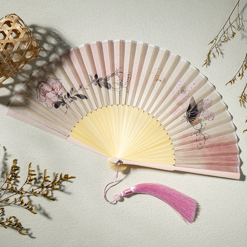 25新款折扇古风小巧便携扇子女专用跳舞扇走秀旗袍绫绢印花扇定制 - 图1