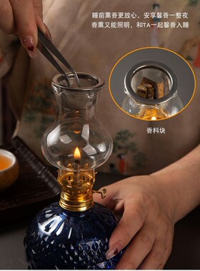 环保玻璃灯长明灯复古装饰灯老式油灯熏香灯木块香薰灯家用可调节