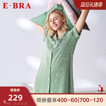 Anlifangs E-BRA pure cotton small turning collar short sleeve sleeping dress lady printed fashion home dress KL00026
