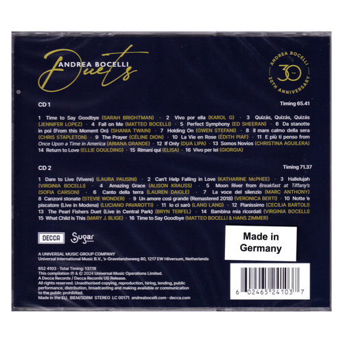 安德烈波切利 Andrea Bocelli Duets 对唱经典 30周年 2CD唱片 - 图1
