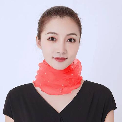 围脖女新款套头护颈椎脖套韩版学生夏季蕾丝钉珠薄款丝巾方巾假领 - 图0