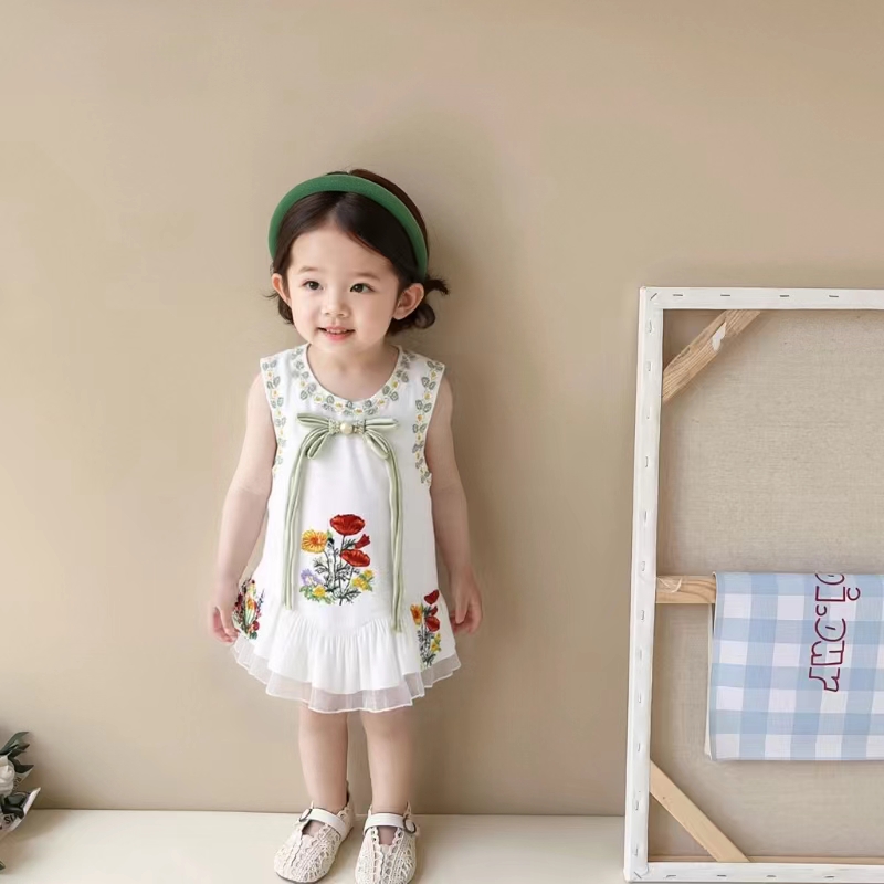 婴儿衣服夏季薄款连体衣女宝宝新中式国风刺绣周岁拍照礼服包屁衣 - 图1