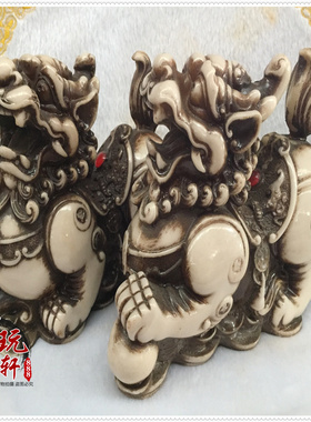 民间木雕家居客厅树脂麒麟古玩
