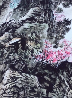 仿古玩收藏古董国画名家字画彩绘中堂画四条屏客厅装饰画锦绣河山