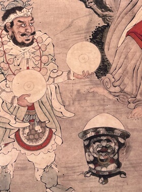 仿古玩收藏古董国画名家字画中堂画横幅四条屏客厅装饰画罗汉图案