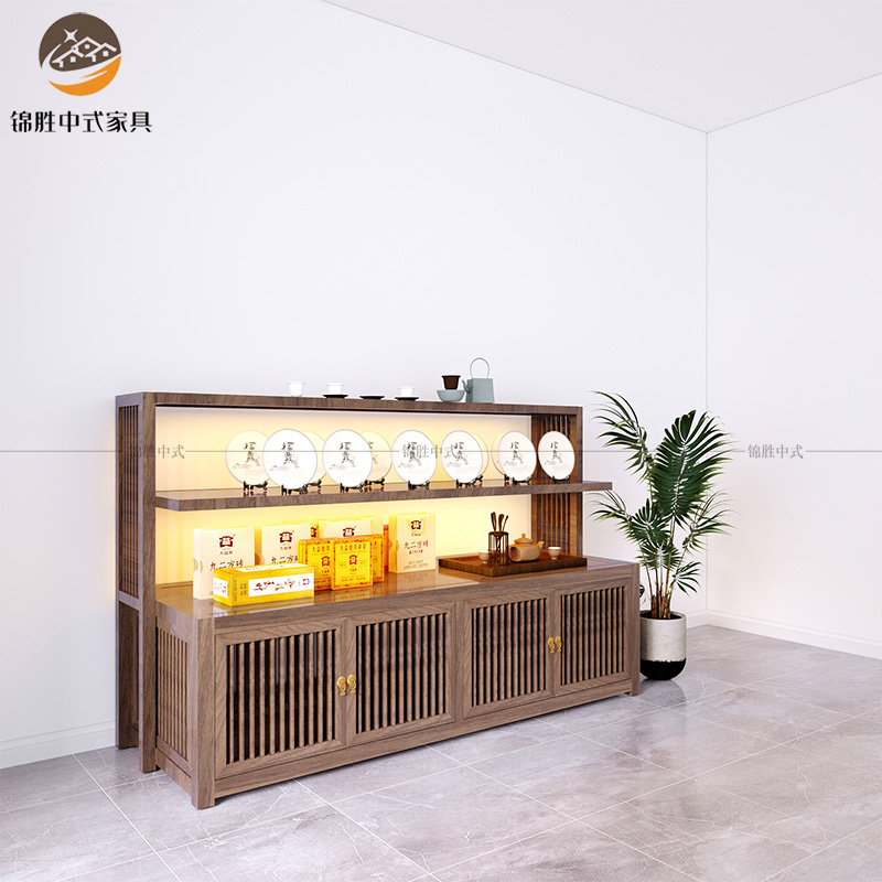 新中式茶叶中岛柜茶盘中岛台茶具展示架实木展厅流水台禅意陈列柜-图2