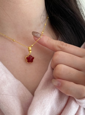 新款秋冬温柔新年红滴釉贝母双面项链系列精致高级独特漂亮锁骨链