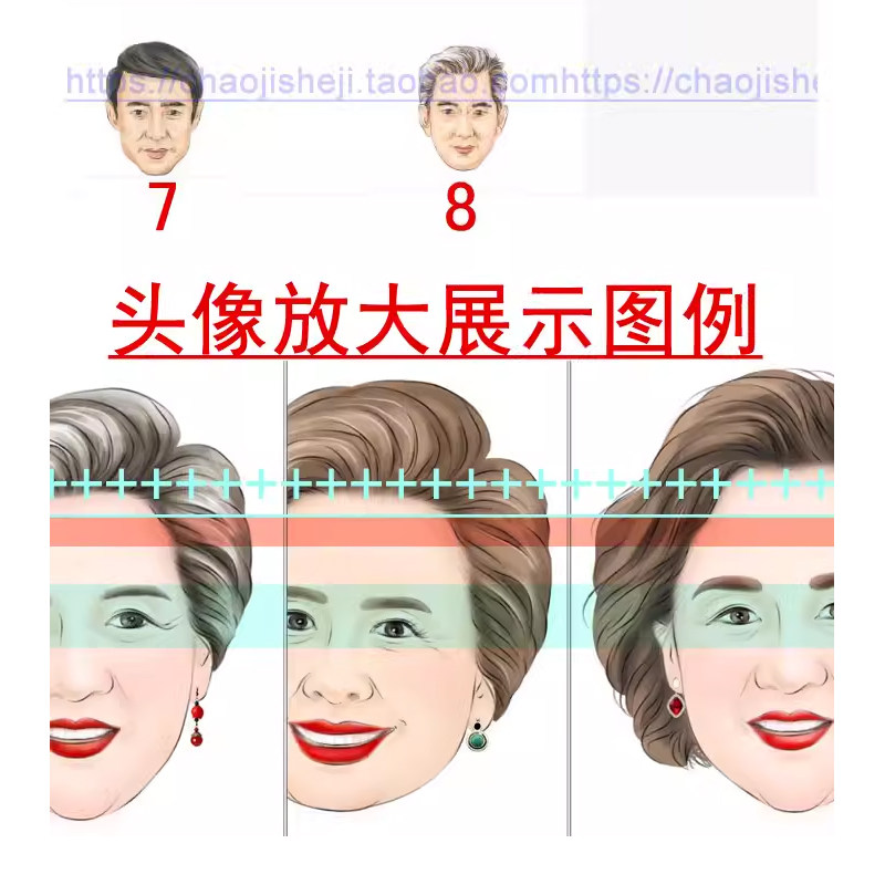 中老年男女人体模特头像正面PS素材服装设计效果图款式手绘画国风
