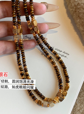 春夏新款复古天然虎眼石串珠项链