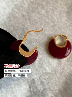 红色滴釉圆形包包耳环女气质高级