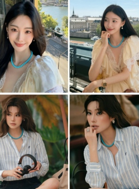 显白绿松石串珠项链复古小众中式