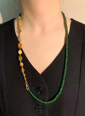 新中式国潮项链女复古祖母绿