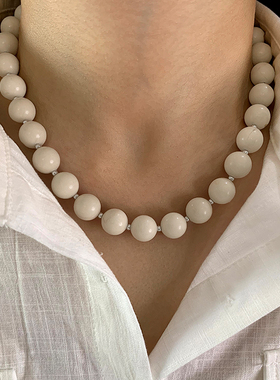 天然白化石串珠项链女小众高级感