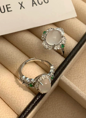 新中式戒指女天然冰种白底鸽子蛋