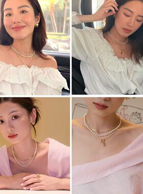 【春夏新品减13】卷卷叉子珍珠项链女轻奢多层叠戴锁骨链耳钉手镯