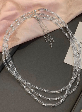 白水晶竹节项链女款夏日小众透明